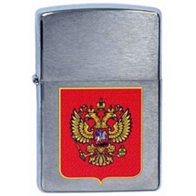 200 Герб России Зажигалка Zippo широкая, Brushed Chrome
