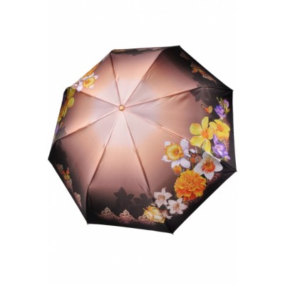 Зонт "Три Слона" женский №125-12, купол R=58 см, 8 спиц, коричневый/ цветы