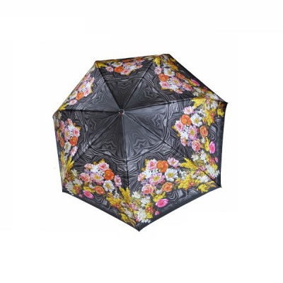 Зонт "Три Слона" женский №364-1, купол D=97 см, суперавтомат, цветы, черный