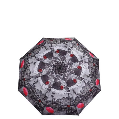 Зонт "Три Слона" женский №883-9, 8 спиц, купол R=55 см, суперавтомат, узор, серо-черный